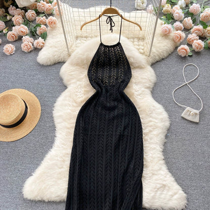 Designed Halter Sleeveless Knitted Sheath Holiday Dresses
