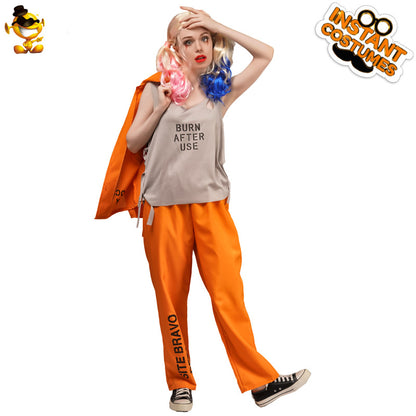 Halloween Couple Orange Prisoner Cosplay Costumes Jumpsuits