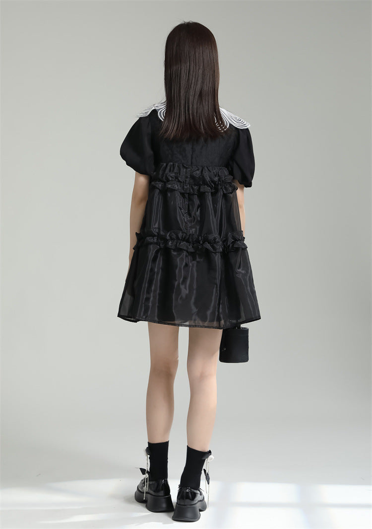 Designed Spaghetti Straps Black Short Dresses