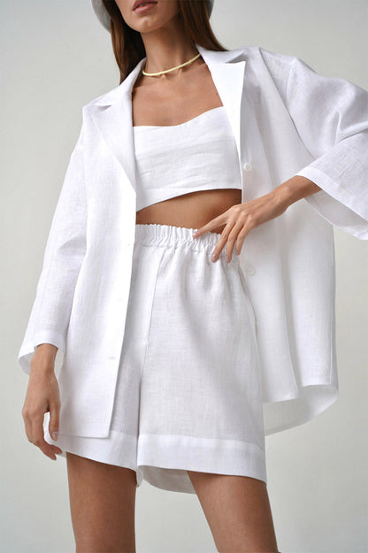 Summer Cotton Long Sleeves Shirts and Shorts Suits