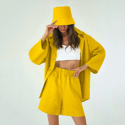 Summer Cotton Long Sleeves Shirts and Shorts Suits