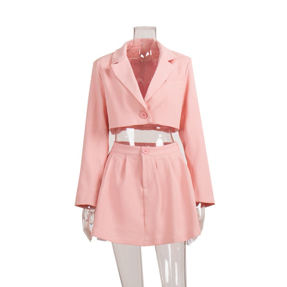 Designed Short Blazers & Mini Skirts Two Pieces Suits