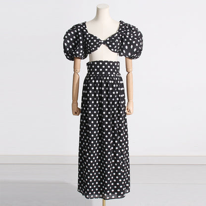 Designed Puff Sleeves Short Tops and Split Skirts Suits