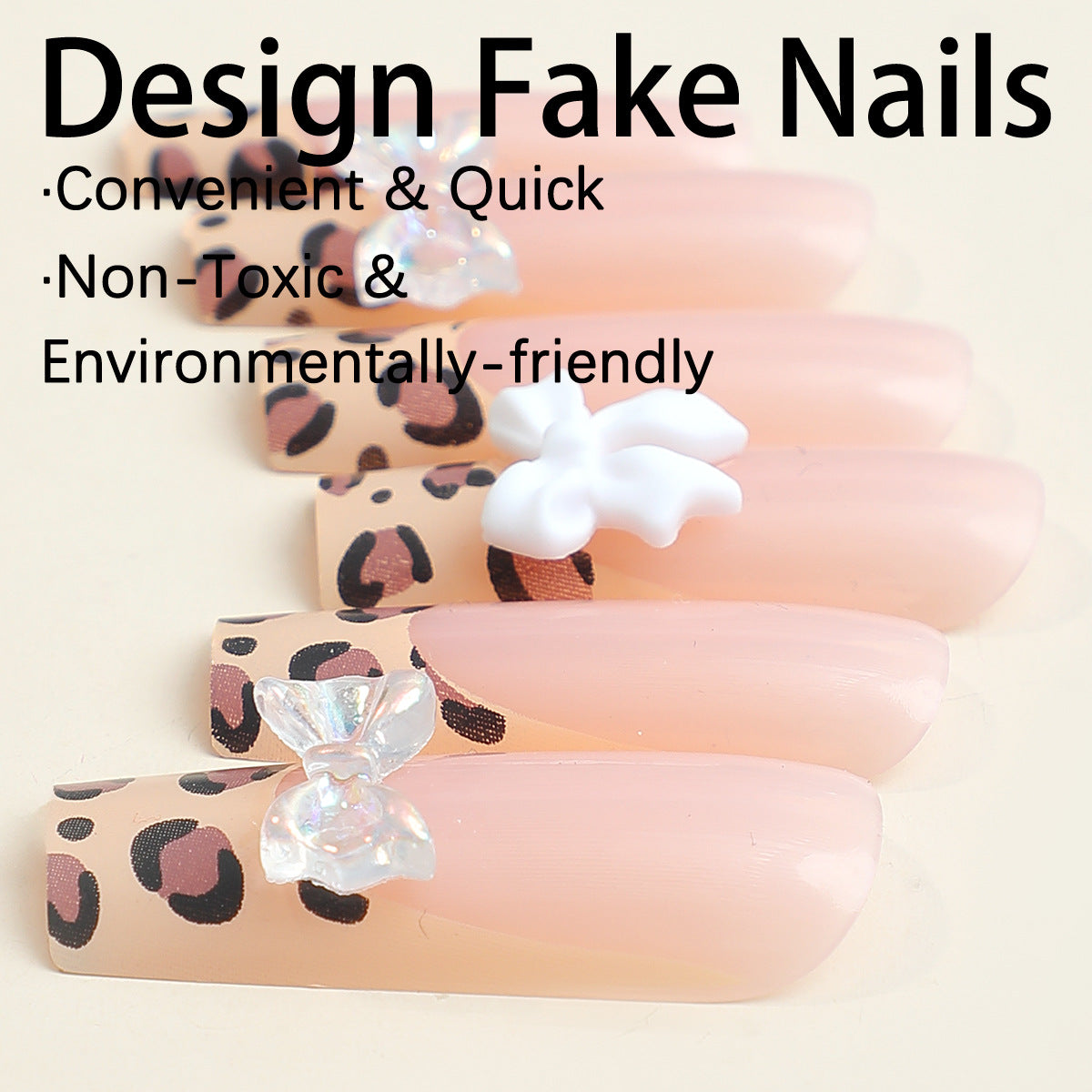 Fashion Women Leopard Bow False Press on Nails