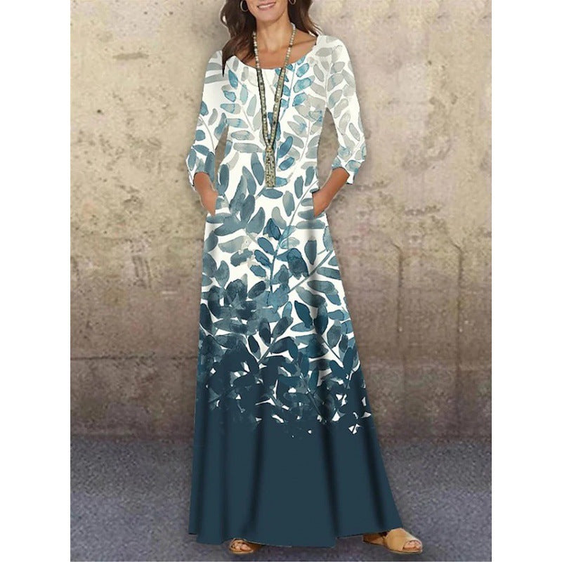 Elegant 3D Floral Print Summer Long Dresses
