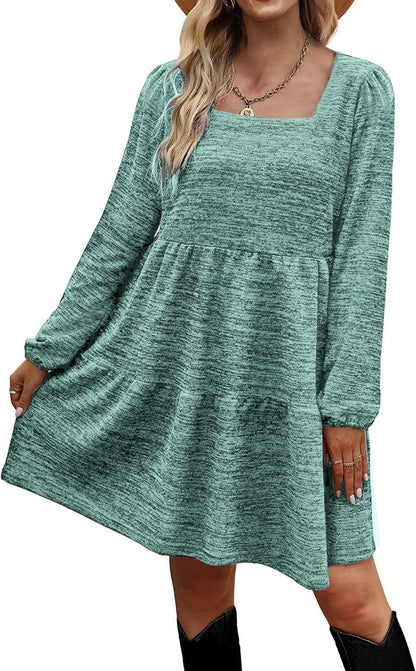 Fashion Square Neckline Fall Mini Dresses