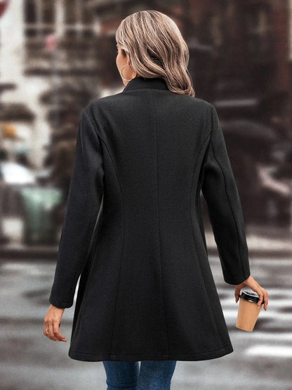 Women's Autumn and Winter Lapel Slim Woolen Solid Color Coat