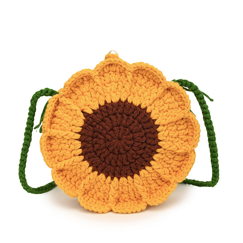 Designed Handmade Crochet 3d Sunflower Mini Shoulder Bags