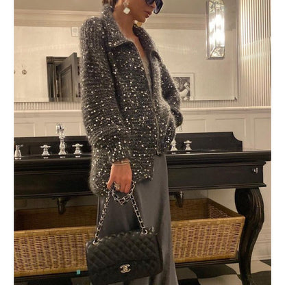 Fashion Sequined V Neck Sweaters for Women