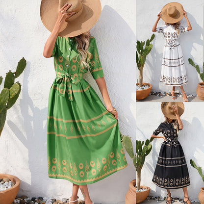 Vintage Summer Half Sleeves Women Midi Dresses