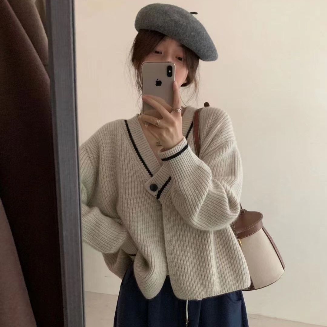 Casual V Neck Knitted One Button Sweater Cardigans