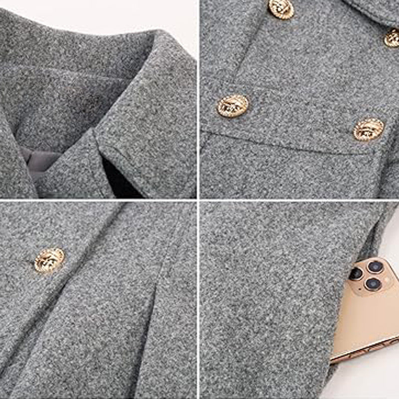 Fashion Women's Trench Coat Lapel Double-breasted Pocket A-shaped Pea Coat
