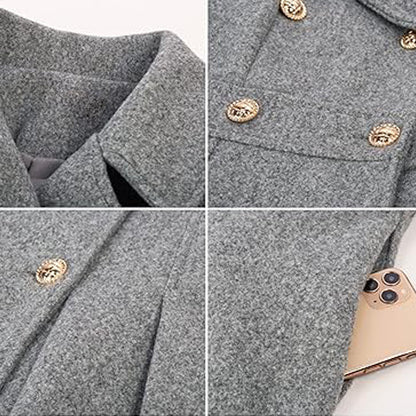Fashion Women's Trench Coat Lapel Double-breasted Pocket A-shaped Pea Coat