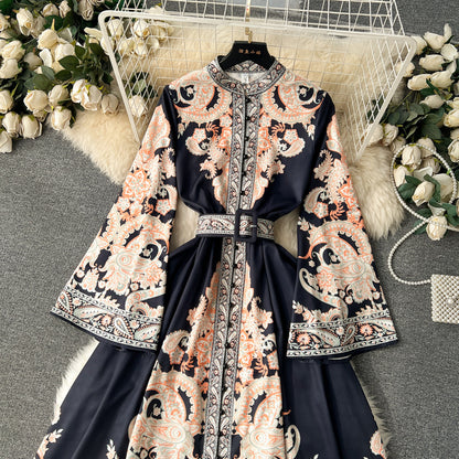 Elegant Floral Designed Trumpet Sleeves Long Dresses