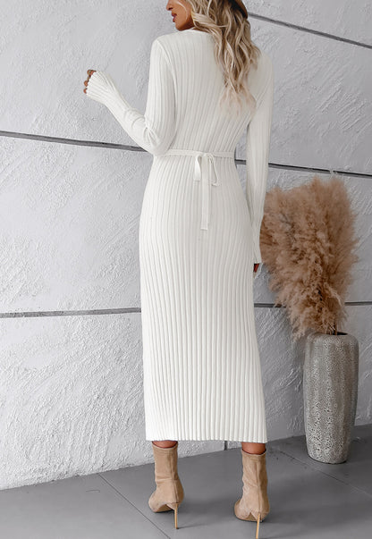 Elegant V Neck Long Sleeves Knitted Dresses