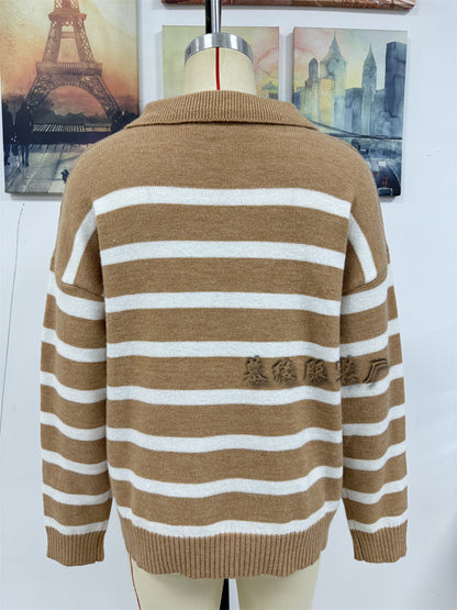 Fashion Striped Plus Sizes Knitted Sweaters for Women