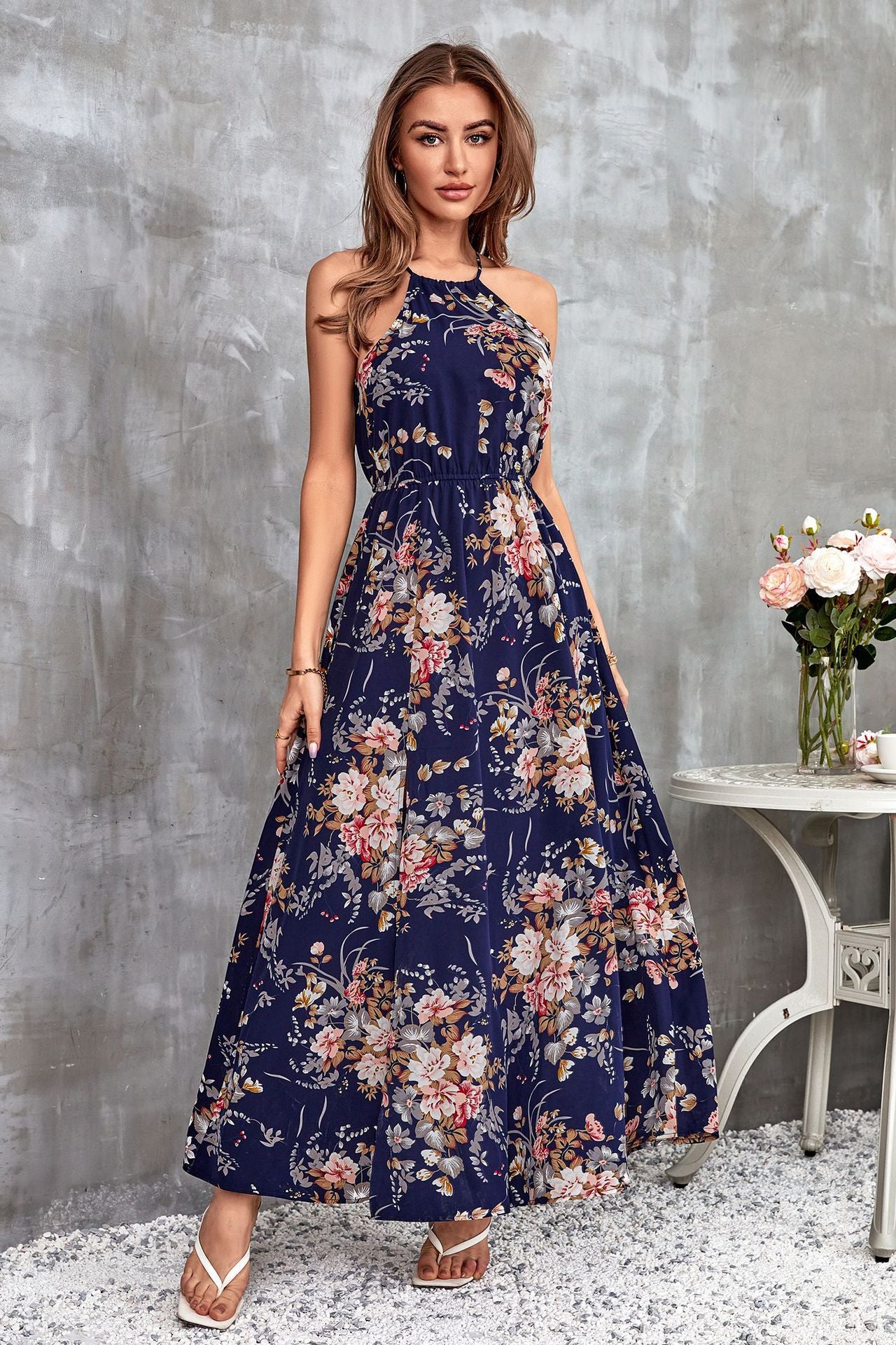 Summer Halter Floral Print Long Maxi Dresses