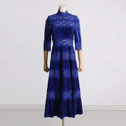 Vintage High Neck Designed Lace Long Dresses