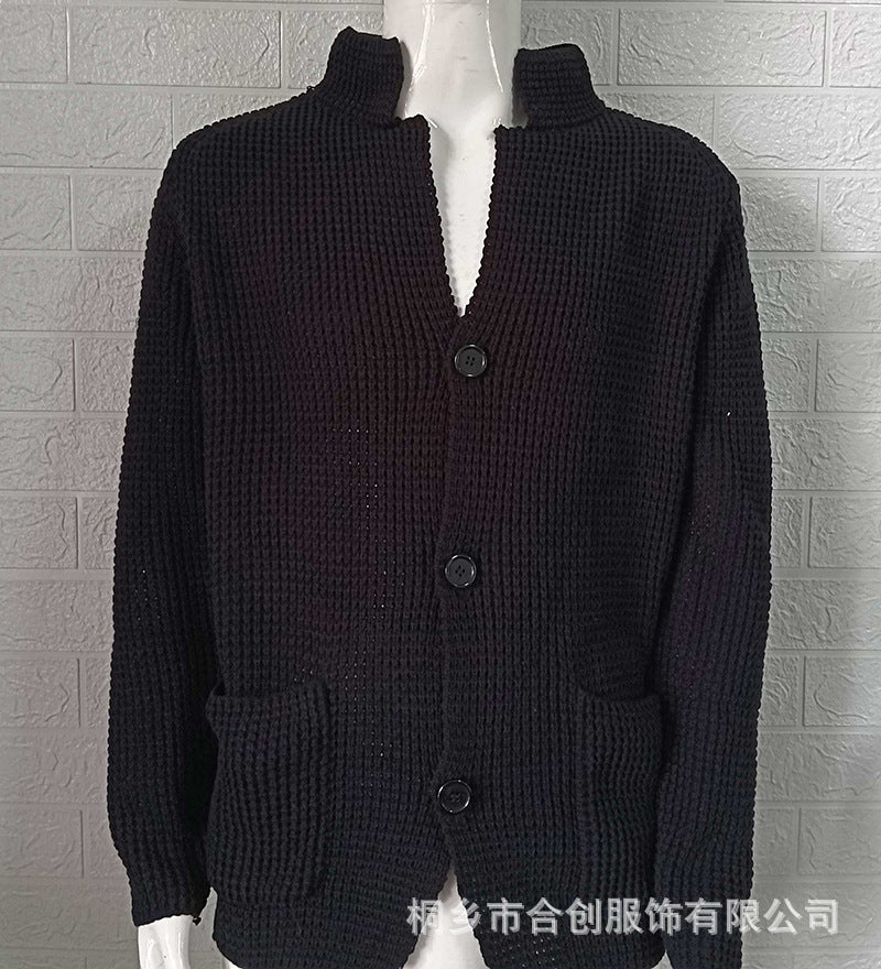 Casual Stand Collar Plus Sizes Knitted Cardigan Sweaters for Men