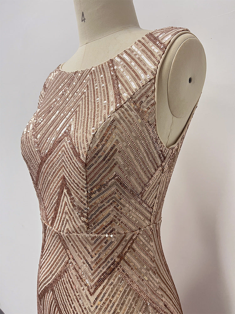 Sexy Rose Golden Mermaid Evening Party Dresses