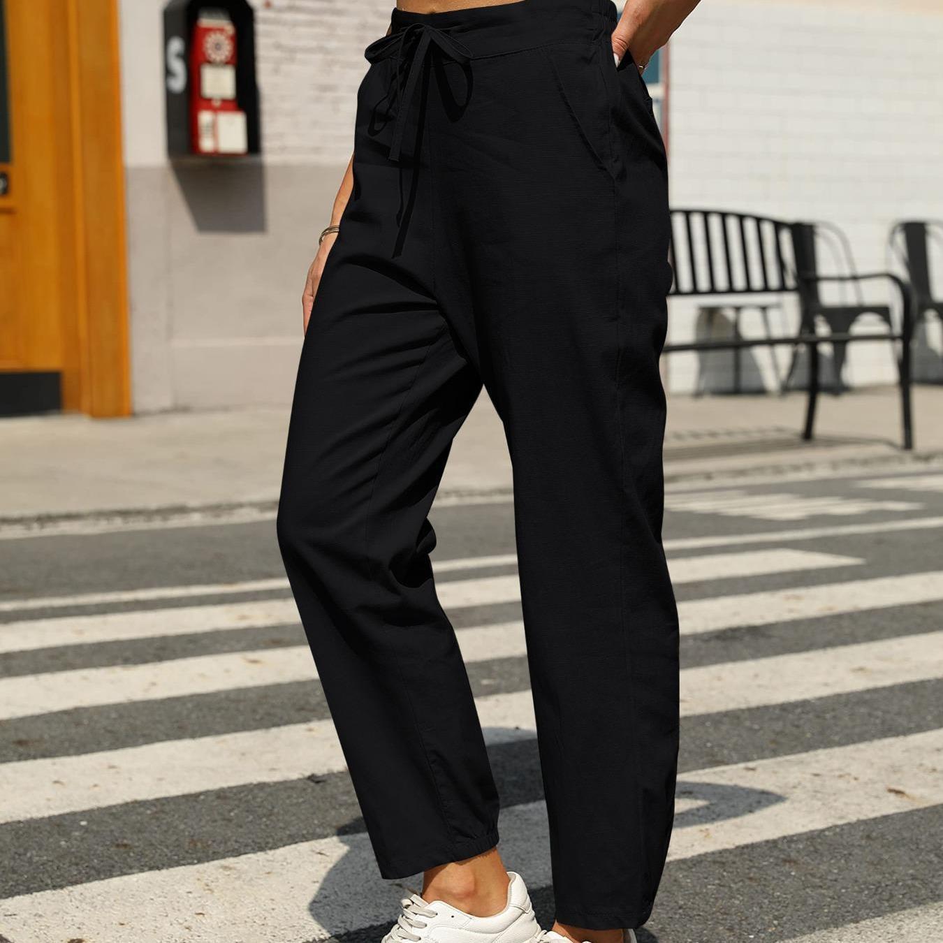 Casual Linen Drawstring Women Pants