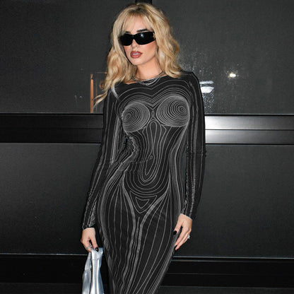Sexy Fashion Backless Long Sleeves Dresses