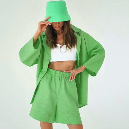 Summer Cotton Long Sleeves Shirts and Shorts Suits