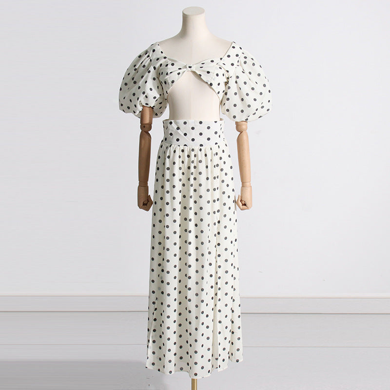 Designed Puff Sleeves Short Tops and Split Skirts Suits