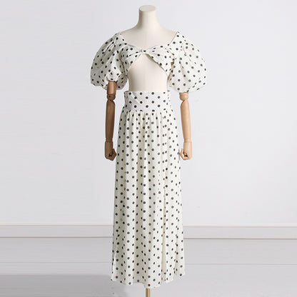 Designed Puff Sleeves Short Tops and Split Skirts Suits