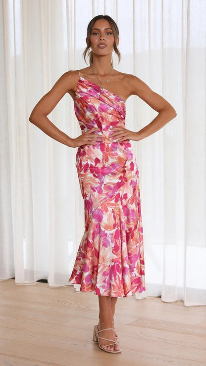 Fashion Summer One Shoulder Midi Length Dresses