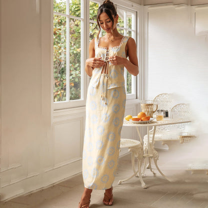 Designed Summer Square Neckline Two Pieces Dresses