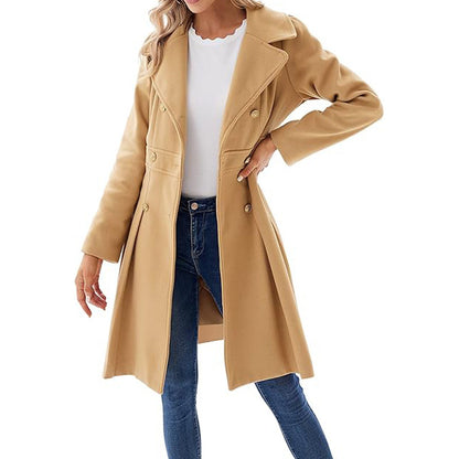 Fashion Women's Trench Coat Lapel Double-breasted Pocket A-shaped Pea Coat