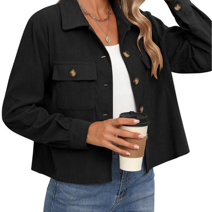 Women's Fashion Casual Short Shirt Corduroy Button-up Top Jackets