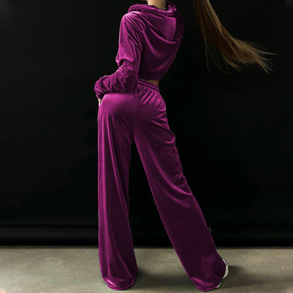 Casual Pleuche Women Two Pieces Suits