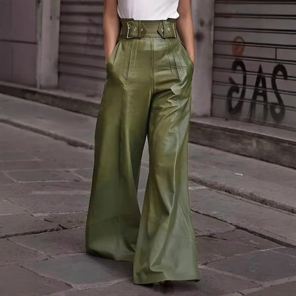 Fashion PU High Waist Wide Legs Pants for Women