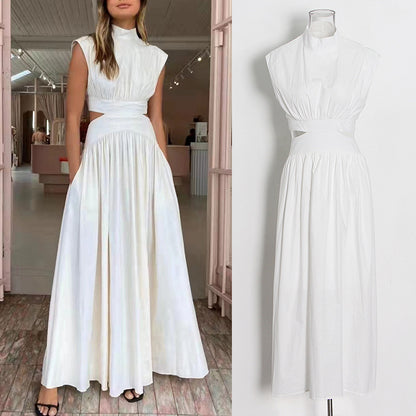 Designed Stand Collar Sleeveless Women Long Dresses