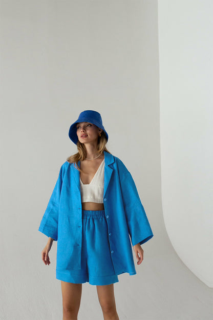 Summer Cotton Long Sleeves Shirts and Shorts Suits