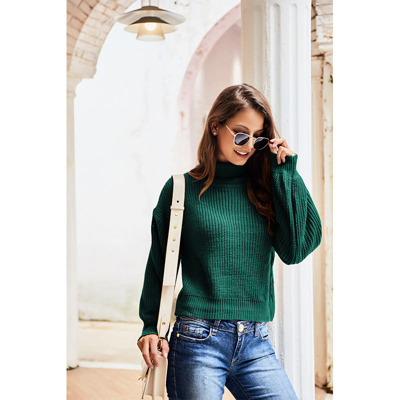 Casual High Neck Knitted Long Sleeves Sweaters