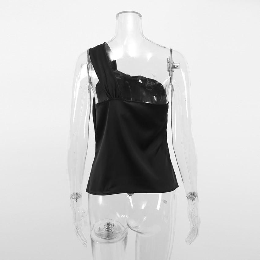 Sexy Satin One Shoulder Women Crop Tops