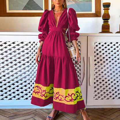 Fashion V Neck Long Sleeves Fall Dresses