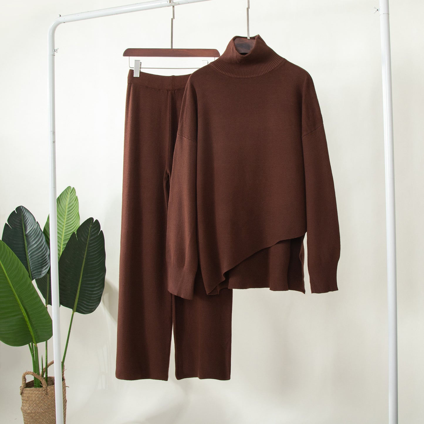 Casual Irregular Pullover Sweaters and Wide Legs Pants Outfits Sets