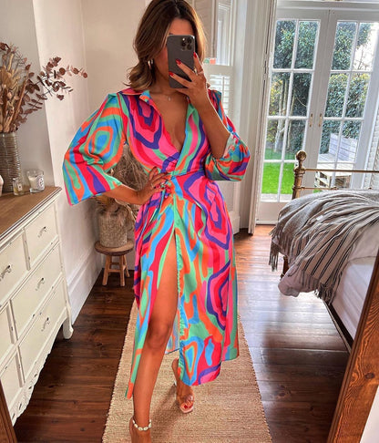 Fashion Floral Print Midi Length Dresses