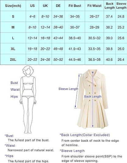Fashion Women's Trench Coat Lapel Double-breasted Pocket A-shaped Pea Coat