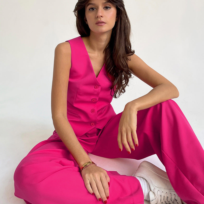 Fashion Sleeveless Tops and Long Pants Two Pieces Suits