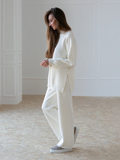 Casual High Neck Knitted Two Pieces Women Suits