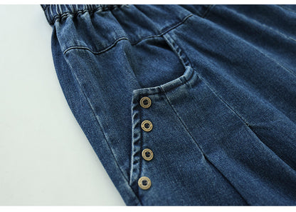 Casual Elastic Waist Fall Wide Legs Jeans for Women