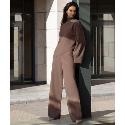 Casual Irregular Pullover Sweaters and Wide Legs Pants Outfits Sets