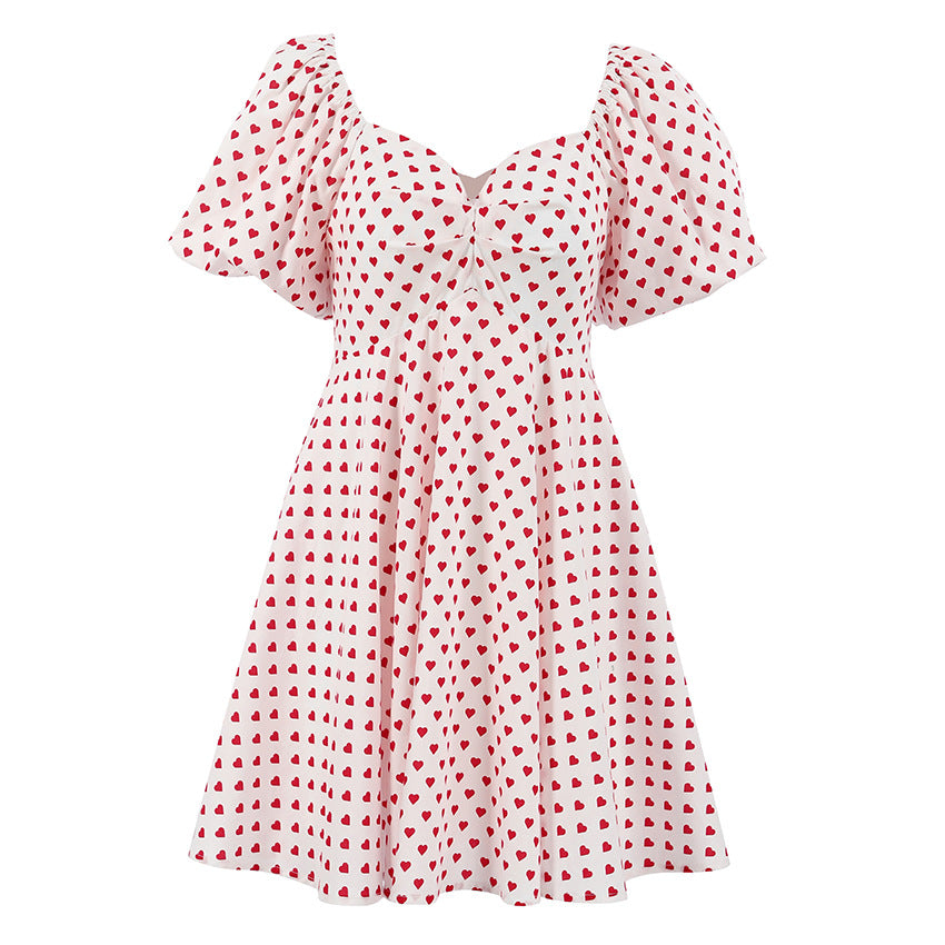 Designed Cotton Sweetheart Print A Line Summer Mini Dresses