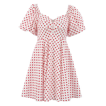 Designed Cotton Sweetheart Print A Line Summer Mini Dresses