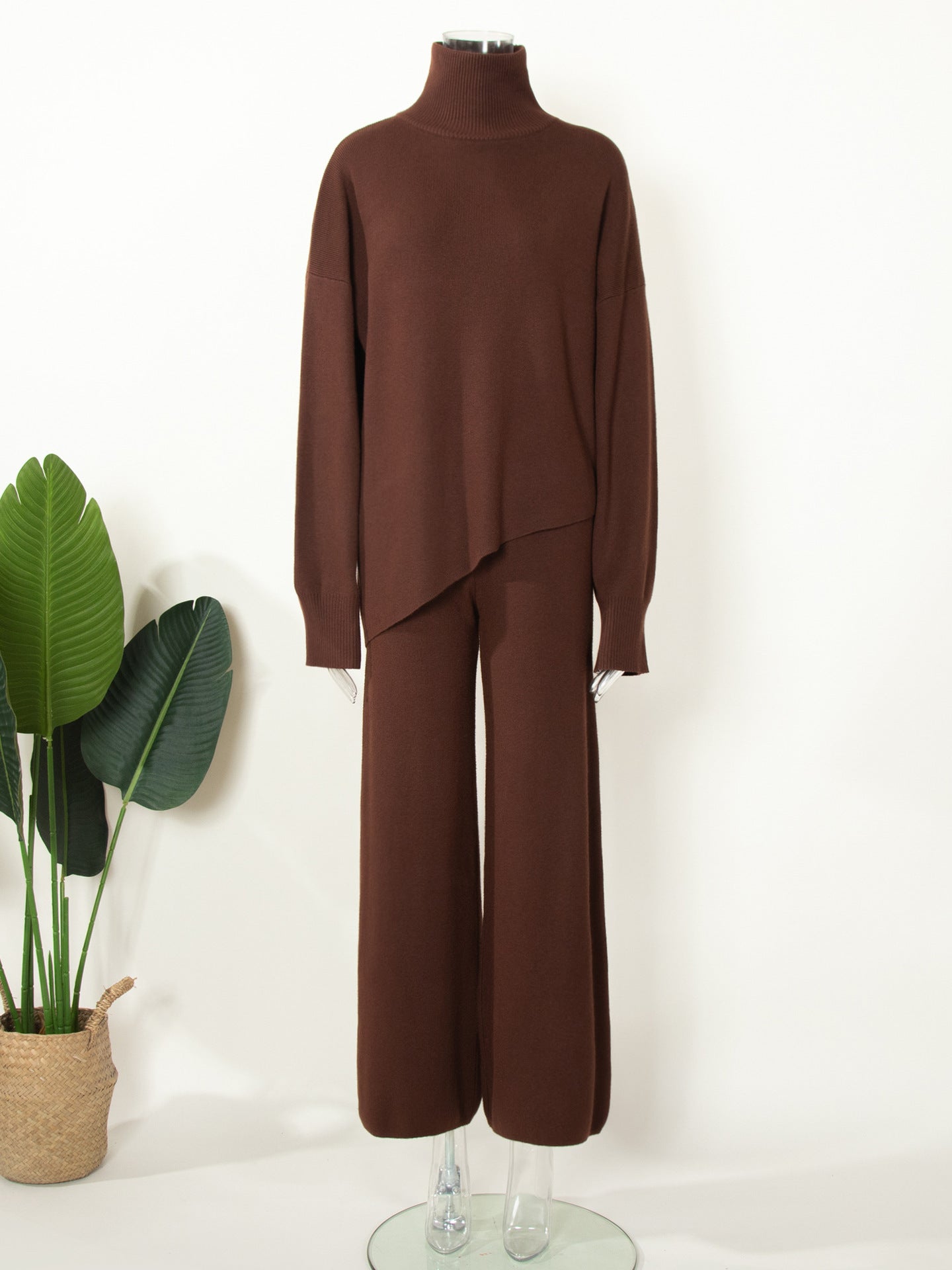 Casual Irregular Pullover Sweaters and Wide Legs Pants Outfits Sets